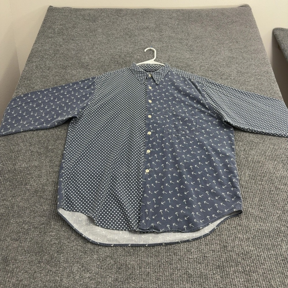 Vintage‎ Nautica Button Down Mens XL Blue Cotton Stars Anchors Nautical Preppy